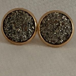 NWOT Rich Brown Druzy Stud Earrings Gold Plated